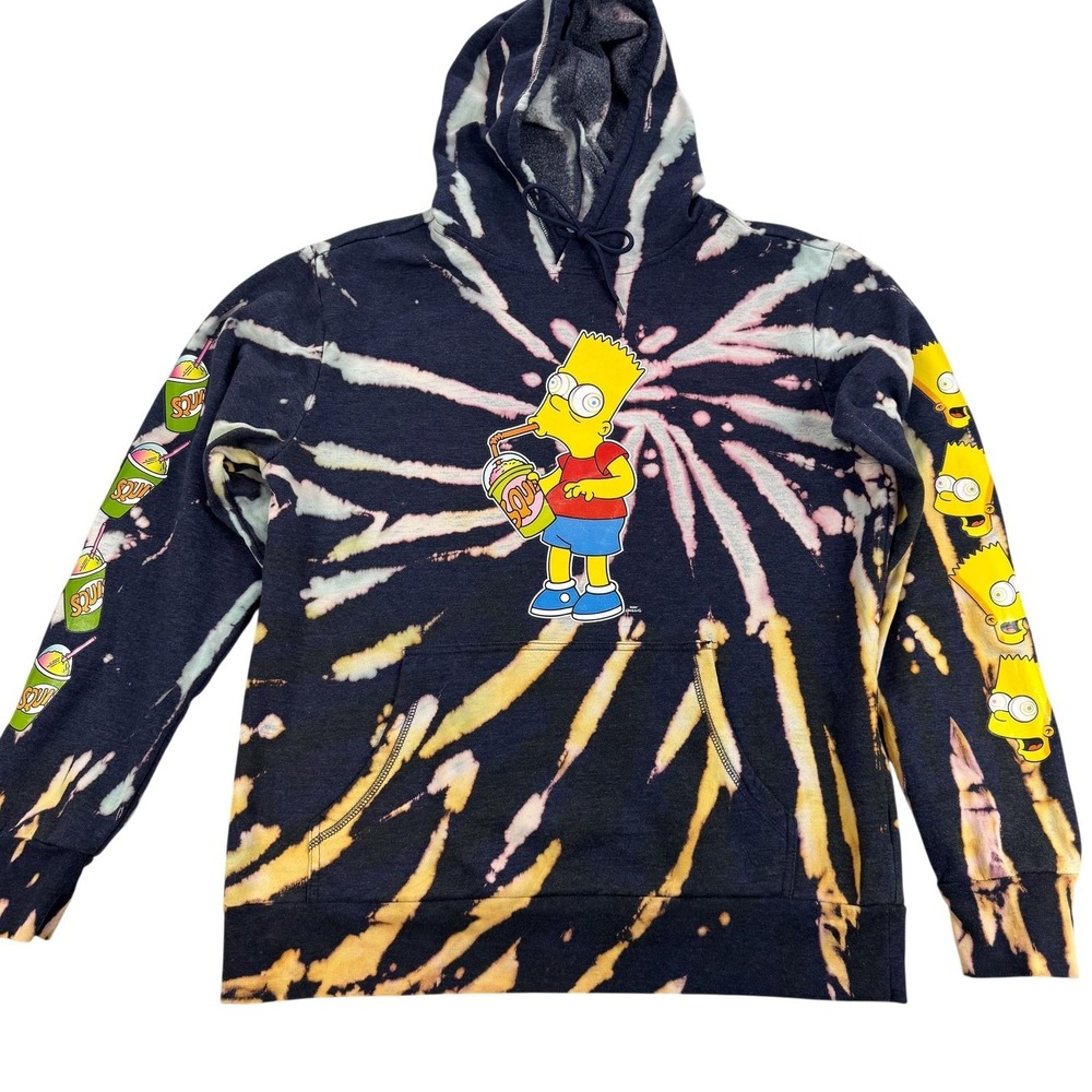 The Simpsons Hoodie Mens Medium Black Tie Dye‎ Bart Squishee Fleece Sweatshirt